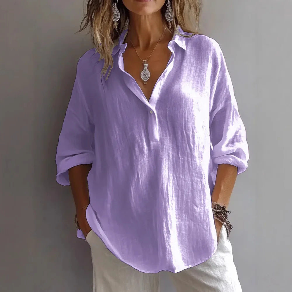 Summer Cotton Linen Blouses Women 2025 Fashion White V-neck Three Quarter Sleeve Loose Shirts Female Spring Casual Lady Clothes