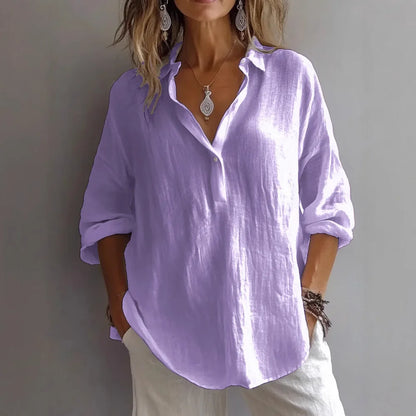 Summer Cotton Linen Blouses Women 2025 Fashion White V-neck Three Quarter Sleeve Loose Shirts Female Spring Casual Lady Clothes