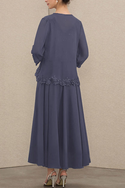 Plus Size Beading Appliques Lace Sequins Two Pieces Maxi Dresses