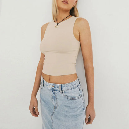 Sleeveless tight bottom shirt, round neck I-shaped solid color top, casual vest