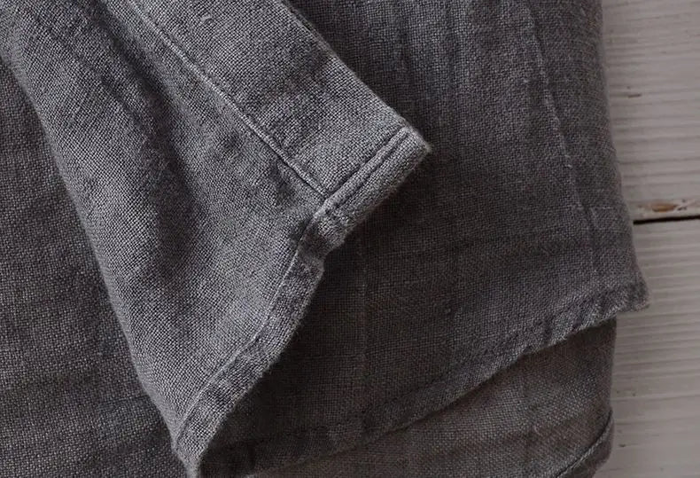 Linen Short Sleeved Shirt for Men, Trendy Japanese Retro Solid Color Summer Thin Casual Loose Cool Shirt Top
