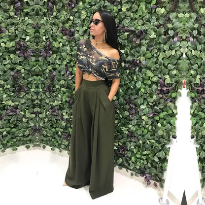 Women Casual Loose Palazzo Pants Autumn High Waisted Wide Leg Trousers Pleated Long Culottes Pants Elastic Waist Trouser Pockets