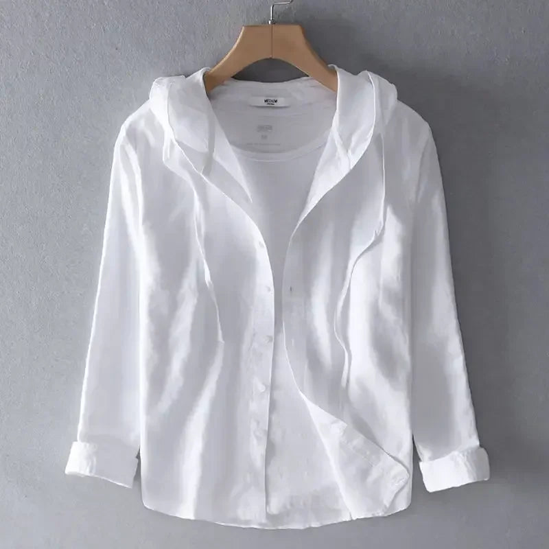 Long-sleeved Spring Summer New Solid Inen Shirt Trendy Men&