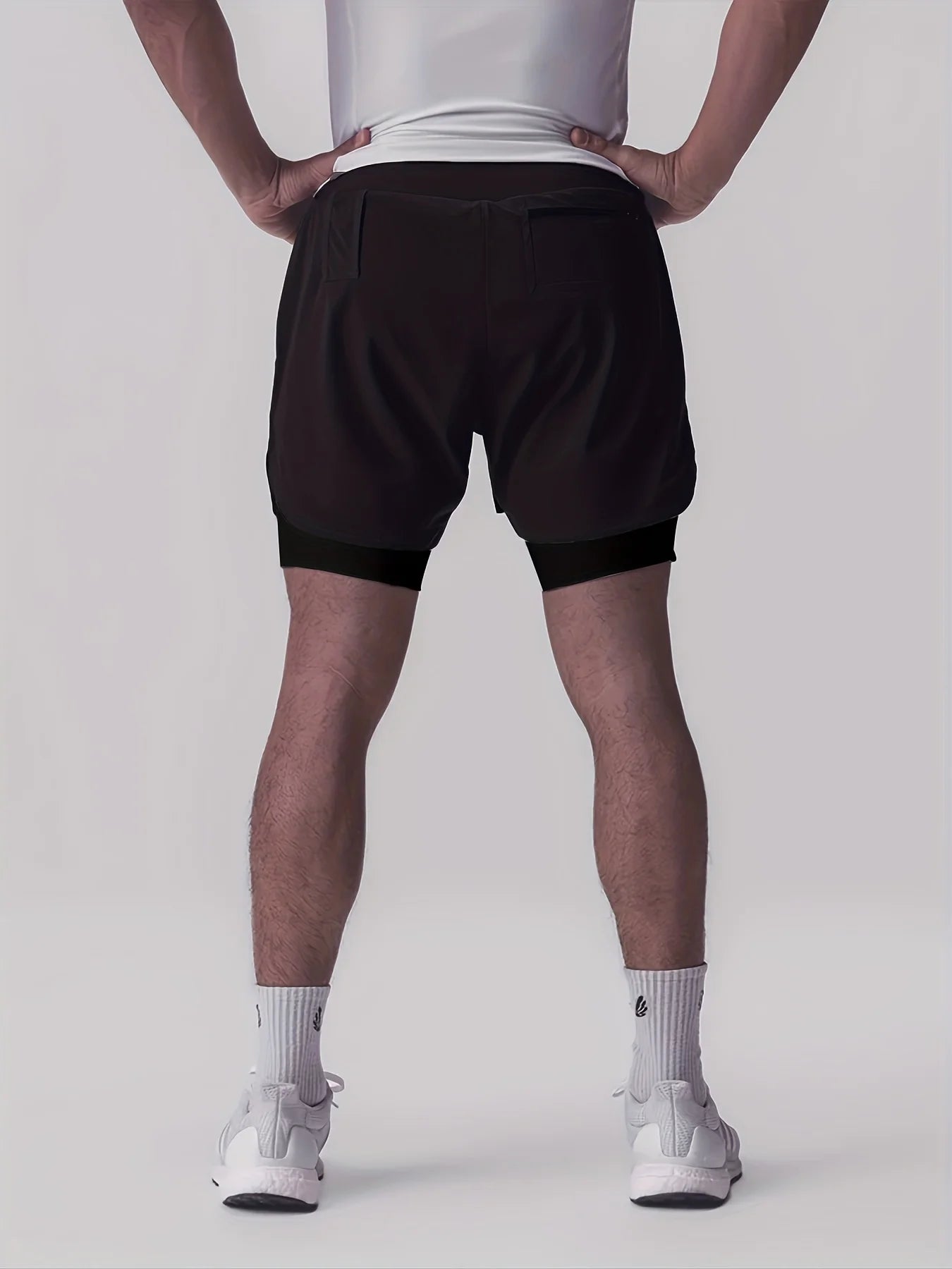 Sports shorts for men, double layered, quarter quick drying, elastic basketball, running training equipment, deep squat fitness,