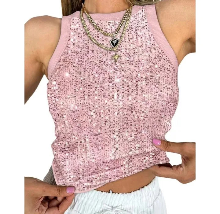 Tank Top for Women 2025 Summer New Pearl Leopard Print Small Sleeveless T-shirt Sexy Exposed Navel and Waist Color Blocked Vest