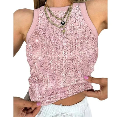 Tank Top for Women 2025 Summer New Pearl Leopard Print Small Sleeveless T-shirt Sexy Exposed Navel and Waist Color Blocked Vest
