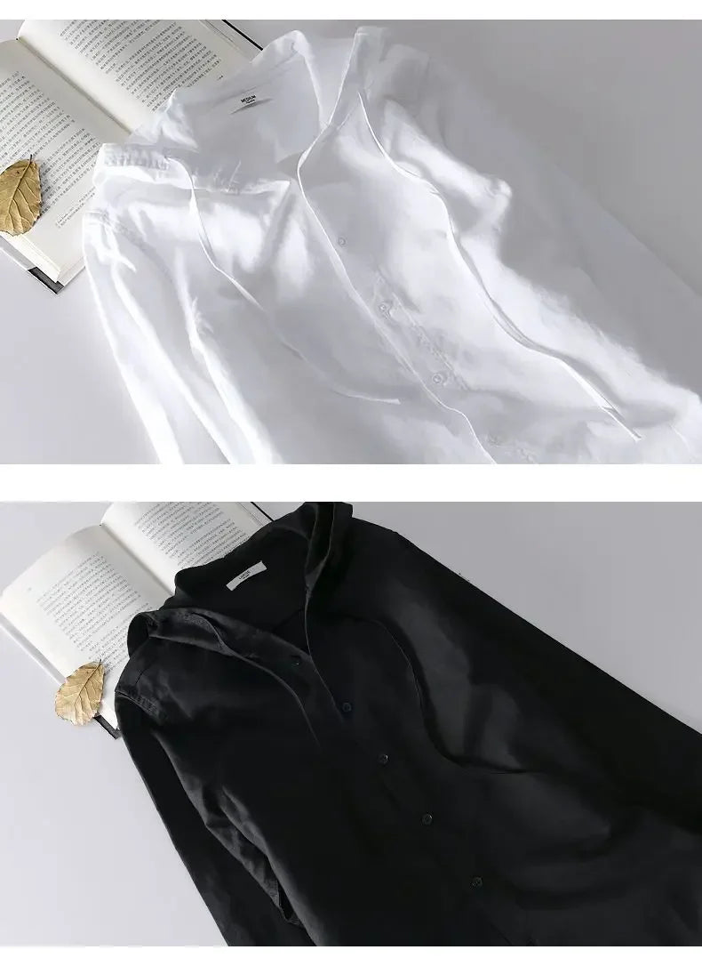 Long-sleeved Spring Summer New Solid Inen Shirt Trendy Men&