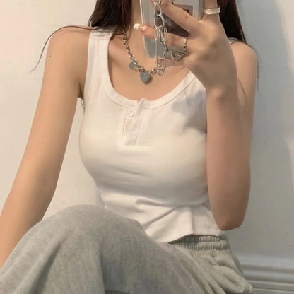 Tank Top for Women Ribbed Button Down Sleeveless Blouse Solid Color Casual Women&