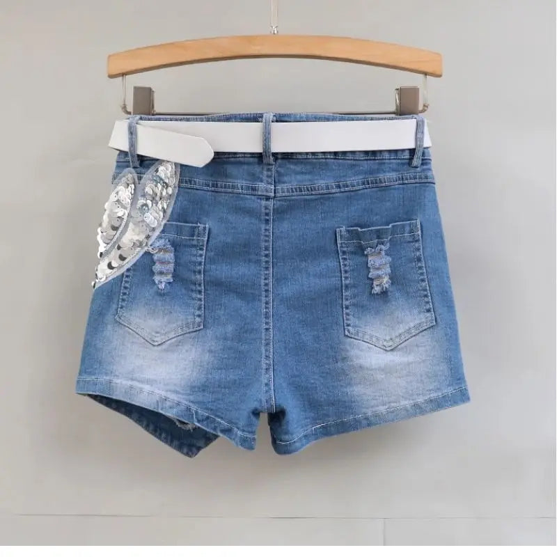 Fashion Sequin Denim Short Skirt Women Spring/Summer 2025 New Korean High Waist Slim Irregular Sexy Hot Pants White Black Casual