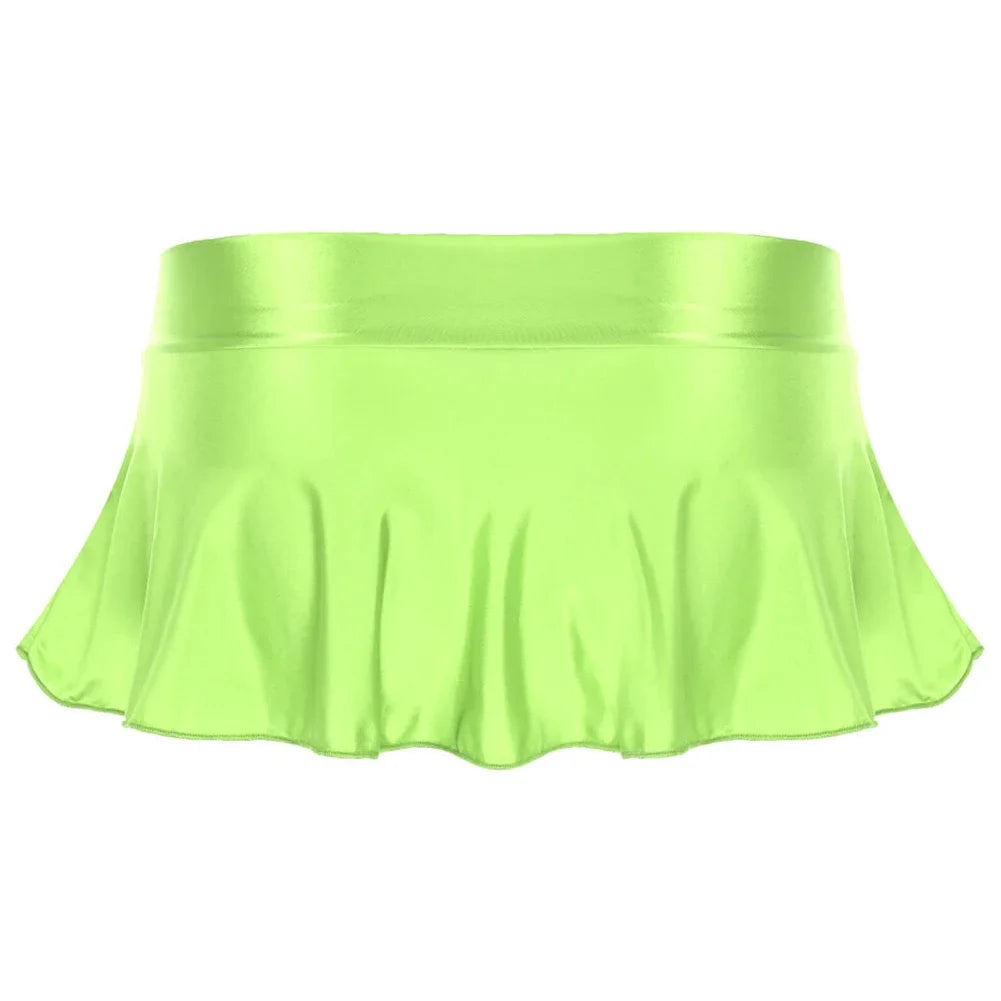 Sexy Womens Glossy Short Skirt Shiny Skater Dance Party Skirt  A-line Skirt 2023 Fashion Summer Women&
