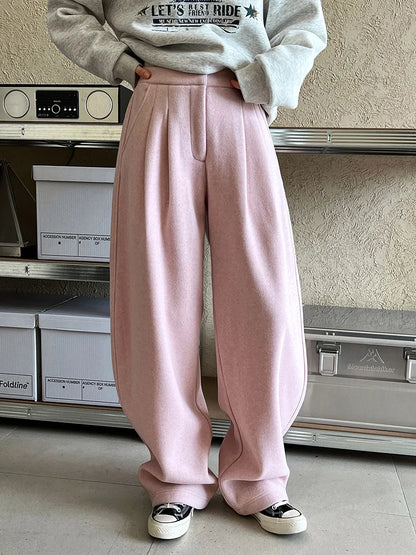 2025 Women Winter Autumn Thick Pants High Waist Wide Leg Warm Woolen Pants Fashion Clothes Vintage Pants Female Trousers