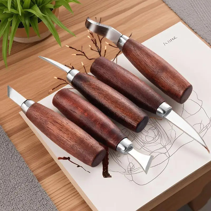 [E] 5pcs Tools For Wood Carving Chisel Woodworking Cutter Hand Tool Set Wood Carving Knife DIY Peeling Woodcarving