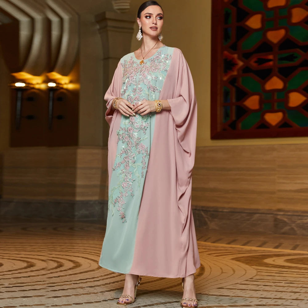 Moroccan Caftan Abayas Muslim Women Embroidery Bat Sleeve Maxi Dresses Eid Ramadan Kaftan Turkey Arabic Islamic Dubai Djellaba