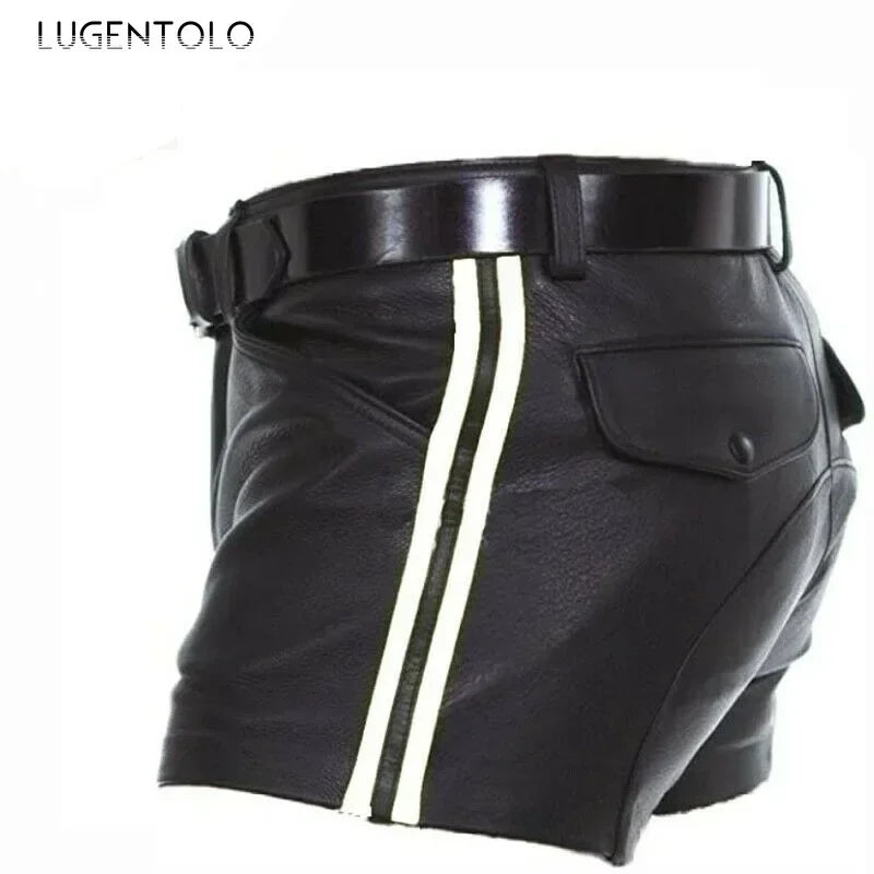 Men PU Shorts Casual Solid Large Size Loose Faux Leather Fashion Mens Street Summer Spring Versatile Trend Club Punk Style Pants