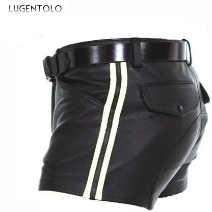 Men PU Shorts Casual Solid Large Size Loose Faux Leather Fashion Mens Street Summer Spring Versatile Trend Club Punk Style Pants