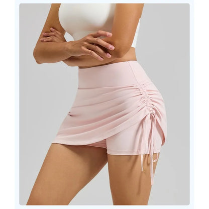 Shirring Sports Skirts with Safety Trousers for Women High Elastic Fashion Casual Fitness Skirts Fake Two Pieces Yoga Skirts