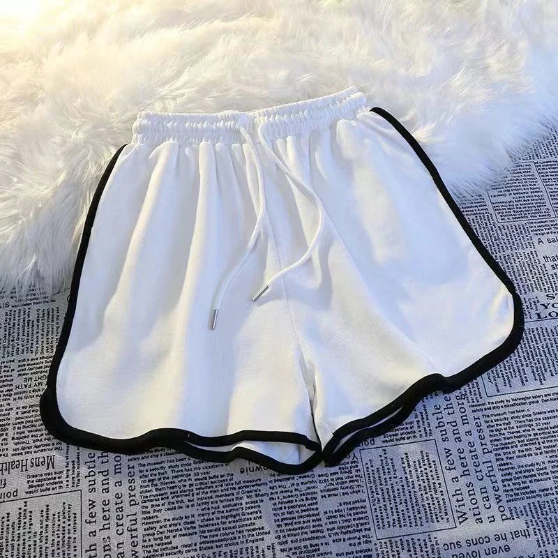 Striped Sports Shorts Women Korean Fashion Casual Mini Shorts Summer Simple Loose Wide Leg Shorts Ladies New