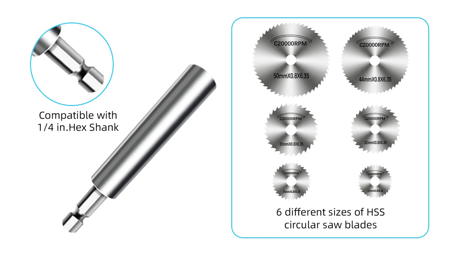 High-Speed Steel Saw Blades 10PCS, 1/4" Hex Shank Universal Fit for Grinders, Metal/Wood/Plastic Cutting Discs, Durable Rotary T