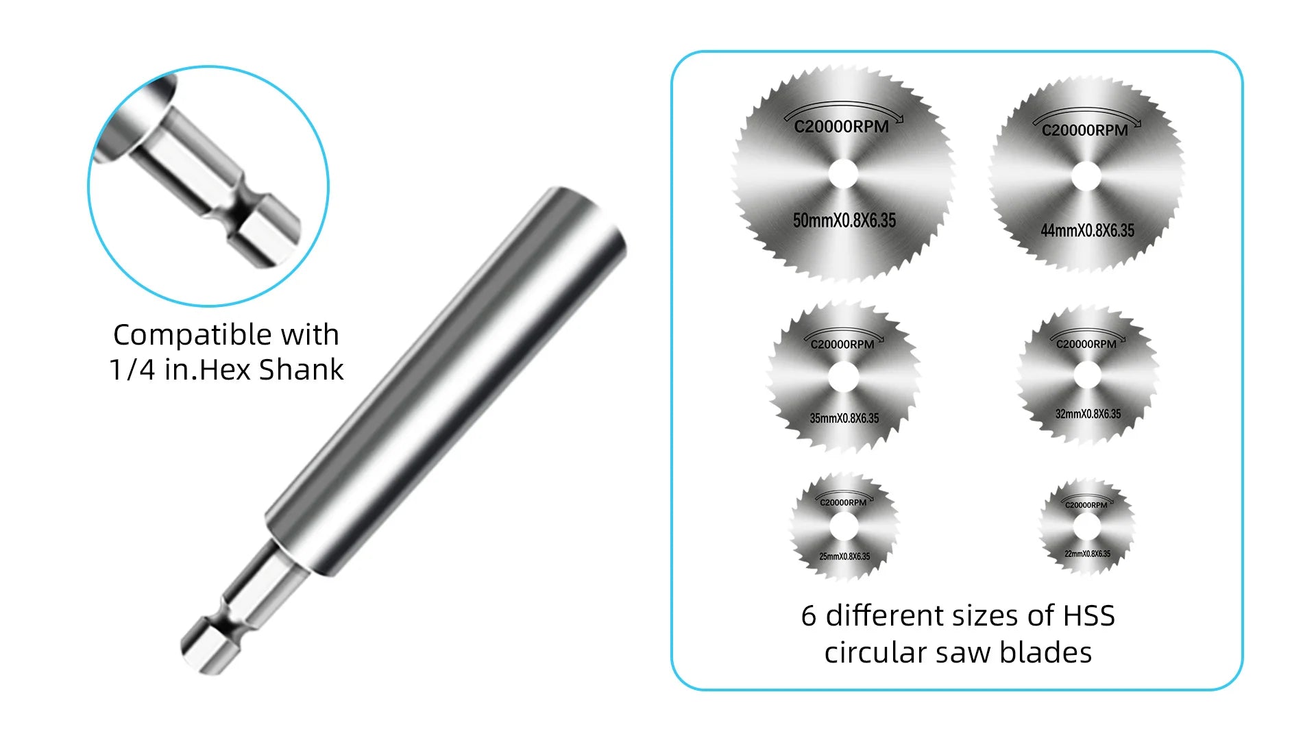 High-Speed Steel Saw Blades 10PCS, 1/4" Hex Shank Universal Fit for Grinders, Metal/Wood/Plastic Cutting Discs, Durable Rotary T