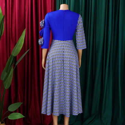 Elegant Dresses for Women 2026 Fall Fashion African 3/4 Sleeve Party Birthday New Robe Chic 3D Flower Plaid Evening A-Line Dress