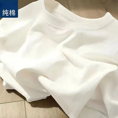 Men Women 100% Cotton T-shirt Solid Color Trend Leisure Short Sleeve Black White Gray High Quality Heavy Fabric Loose T Shirt