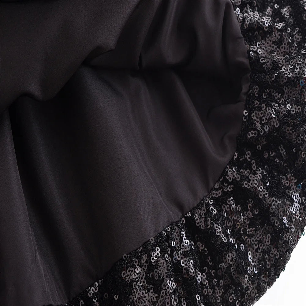 Fashion Party Dress for Women Fashion Autumn Winter New Round Neck Sleeveless Sequined Patchwork Chic Female Evening Clothing