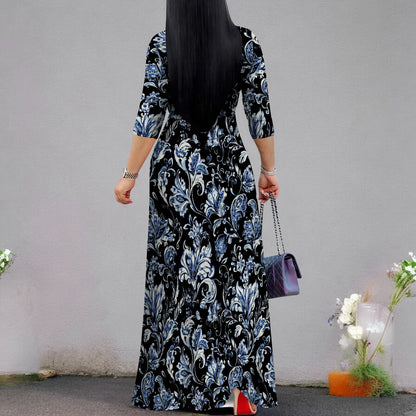 Plus Size Dresses for Women Print Maxi Dresses Flowy 3/4 Sleeve with Belt