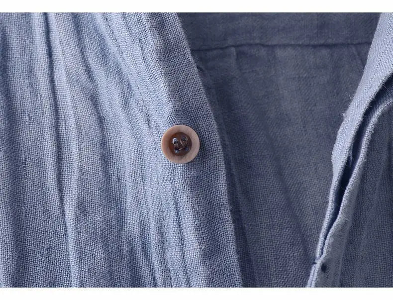 Linen Short Sleeved Shirt for Men, Trendy Japanese Retro Solid Color Summer Thin Casual Loose Cool Shirt Top