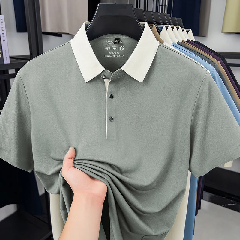 Polo Shirt for Men Short Sleeve Contrast Collar Design Soft Comfortable Fabric for Office and Casual