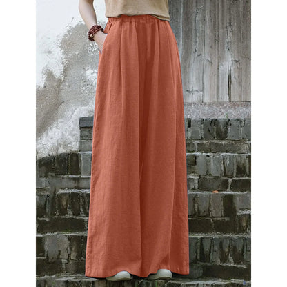 Linen Wide Leg Pants Women Casual Bohemian Loose Flowy Palazzo Pants Summer Spring