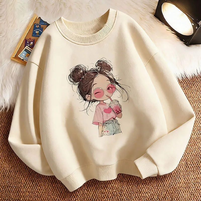 Hoodie Hip Hop Retro Girl Drink Juice Design Children&