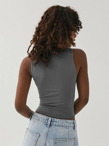 Sleeveless tight bottom shirt, round neck I-shaped solid color top, casual vest