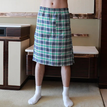 Sexy Pajamas For Men Sleepwear Men British Style Plaid Loose Lounge Pyjama Male Cotton Sleep Bottoms Homme Side Split Nightdress