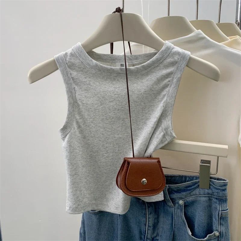 2026 Tank Top For Women Ribbed Down Sleeveless Blouse Solid Color Casual Women&