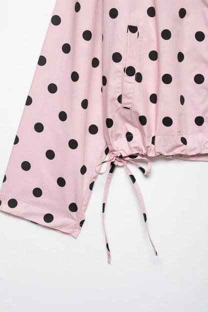 HH Women Elegant Fashion Polka Dot Pink Jacket Single Breasted High Collar Drawstring Coat Spring Lady Trend Street Outwear
