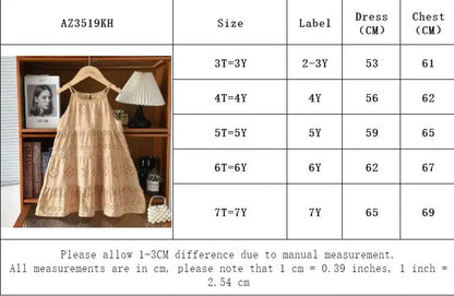 2026 Kids Clothing Korean Dress for Girls Solid Color Lace Hollow-out Suspenders Dresses Plain Cotton Girls Summer Clothes