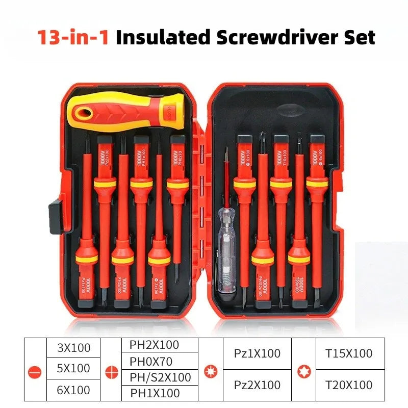 Electrician Tools Kit 13pcs Insulated Screwdriver Set Professional Changeable Repair Screw Drivers for Safety Multifunctional