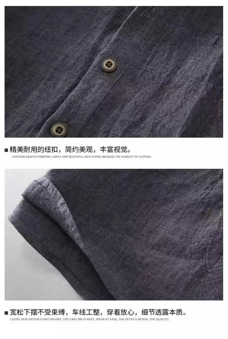 New Cotton Linen Shirts for Men Casual Shirts Lightweight Short Sleeve Henley Beach Shirts Hawaiian T Shirts for Men