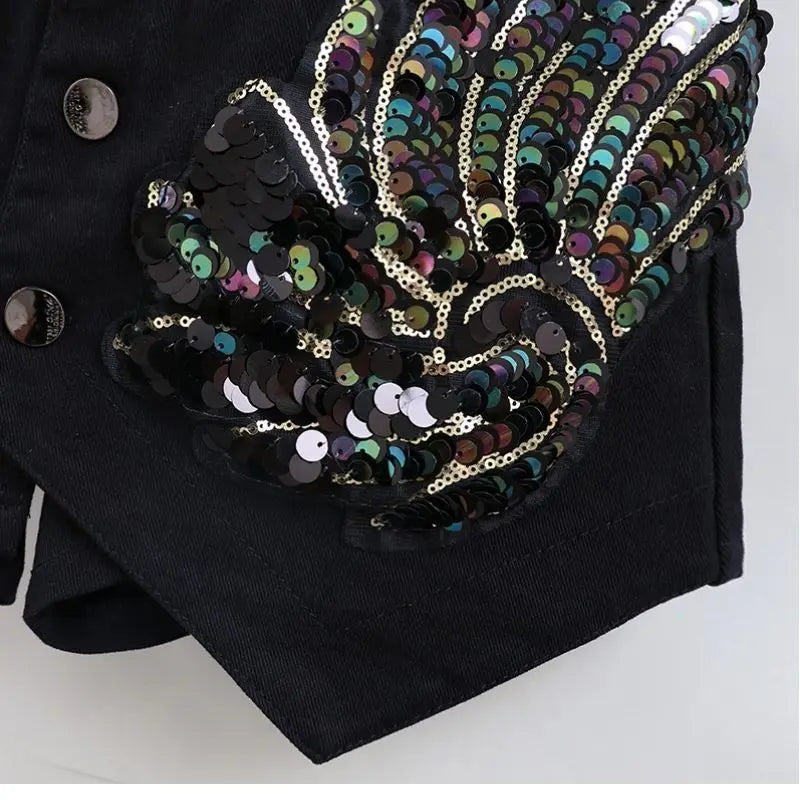 Fashion Sequin Denim Short Skirt Women Spring/Summer 2025 New Korean High Waist Slim Irregular Sexy Hot Pants White Black Casual