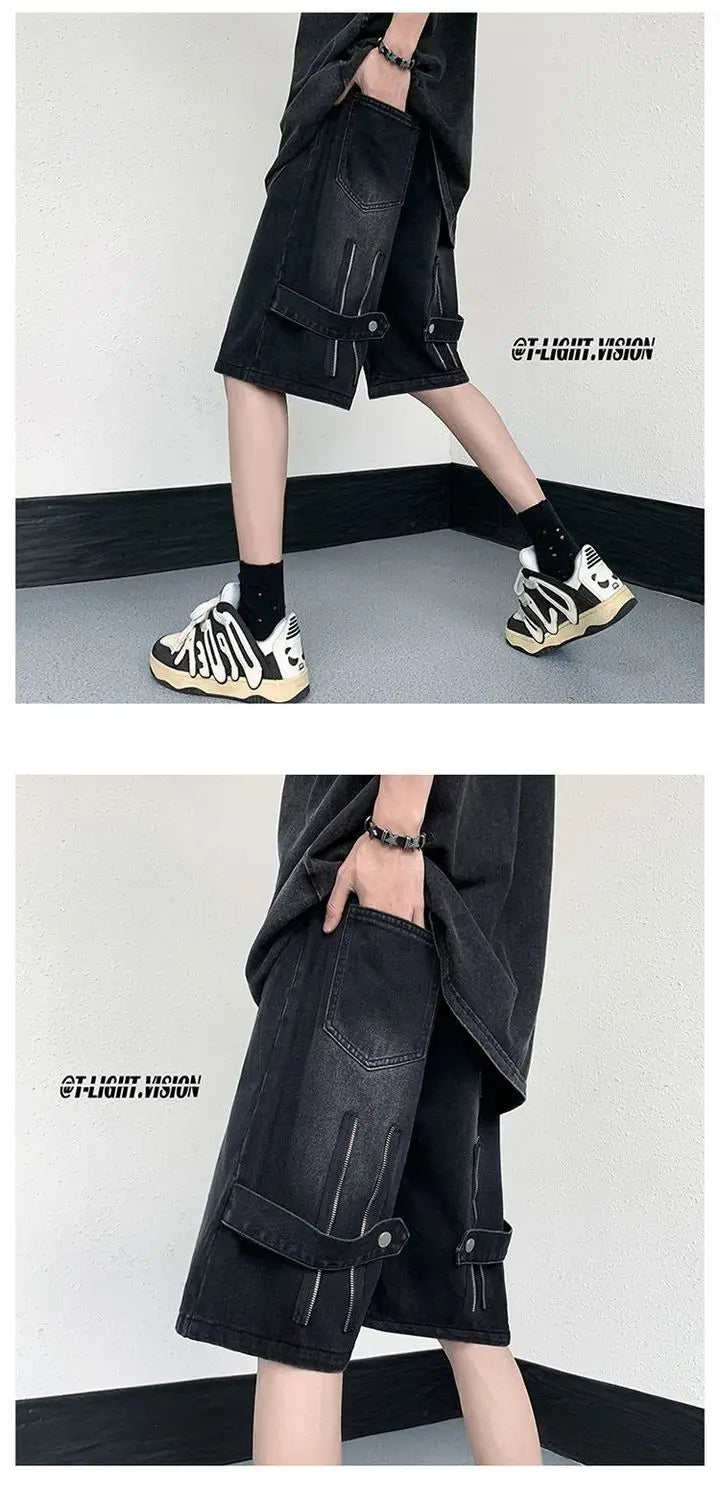 Denim Shorts Wear Five-point Summer Thin Style Trendy Street-fried Street-style Loose Straight Men&