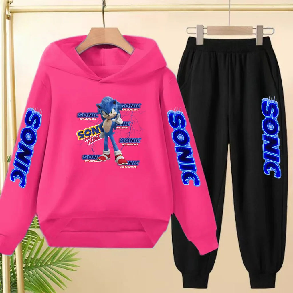 Kids Long-sleeved Clothing Supersonic Jogging Blue Sweatshirt Top Coat+Pants Hoodie Boys Girls 3-12Yrs Clothes Casual Sports Set