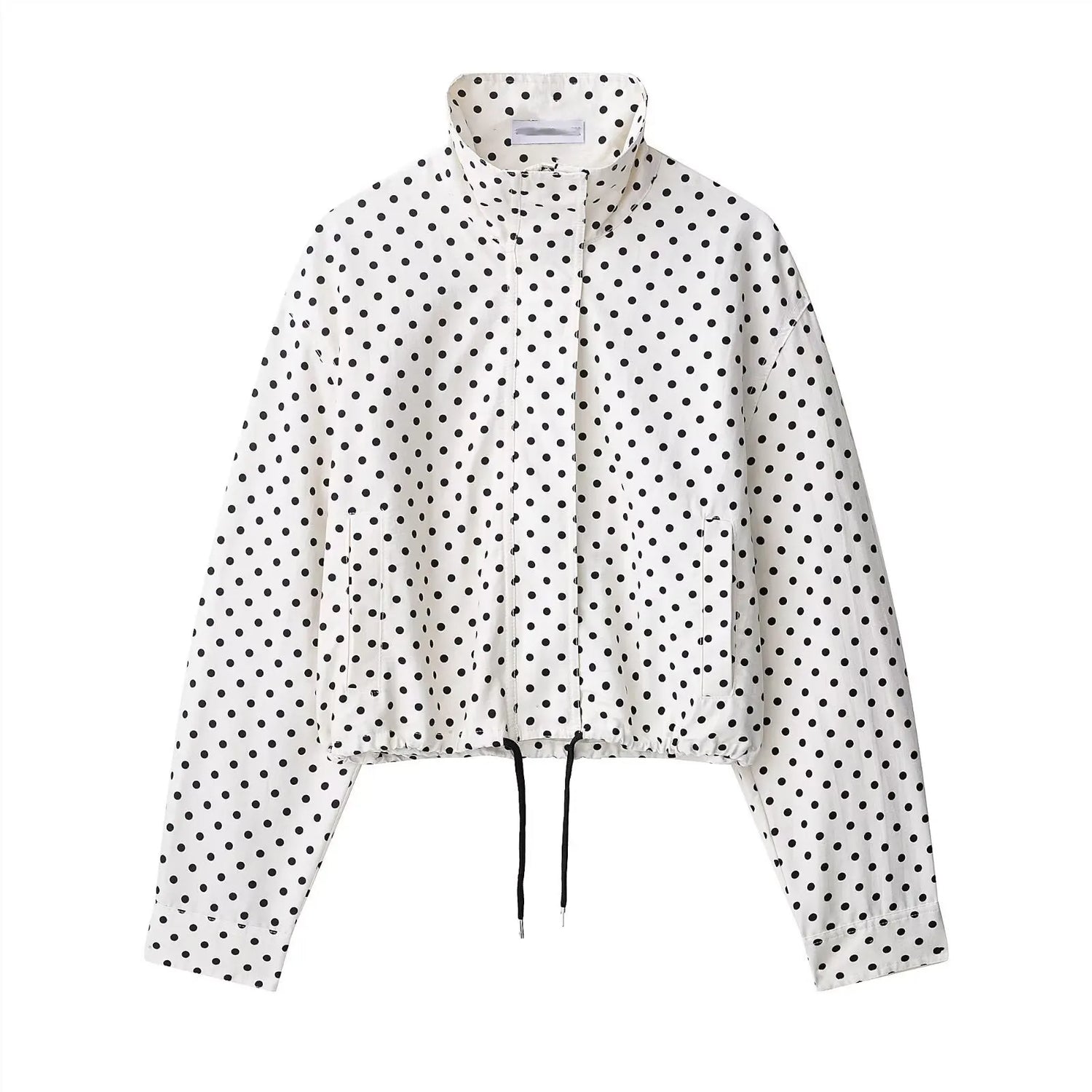 HH Women Elegant Fashion Polka Dot Pink Jacket Single Breasted High Collar Drawstring Coat Spring Lady Trend Street Outwear