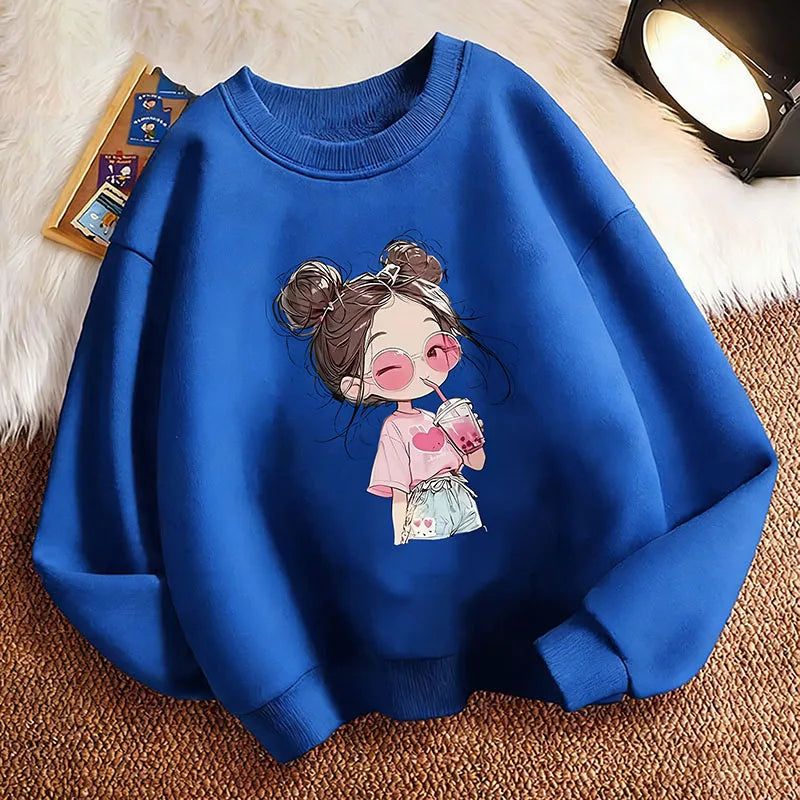 Hoodie Hip Hop Retro Girl Drink Juice Design Children&
