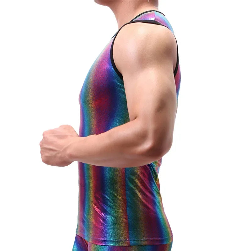 Men Tank Tops Clothing Bodybuilding Gyms Tank Top  Fitness Sleeveless Shirt Striped Shinning Undershirt Fashion Vest