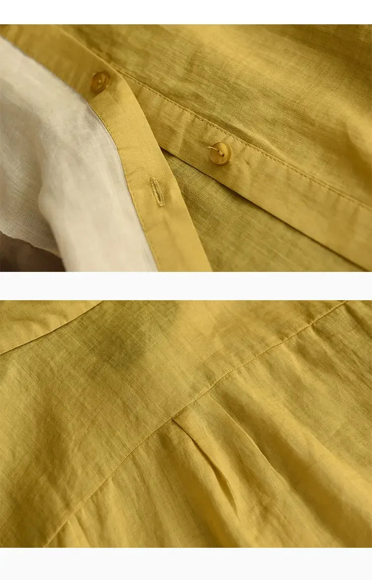 Cotton and Linen Shirt for Women Fashionable and Versatile Cardigan Lapel Top Thin Blouse Patchwork Casual Chic Female Clothes