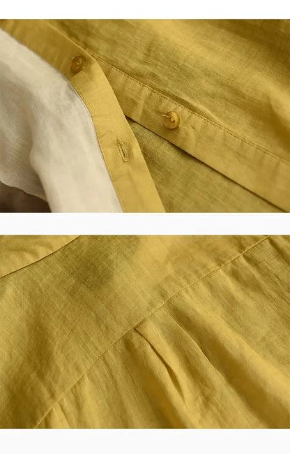 Cotton and Linen Shirt for Women Fashionable and Versatile Cardigan Lapel Top Thin Blouse Patchwork Casual Chic Female Clothes
