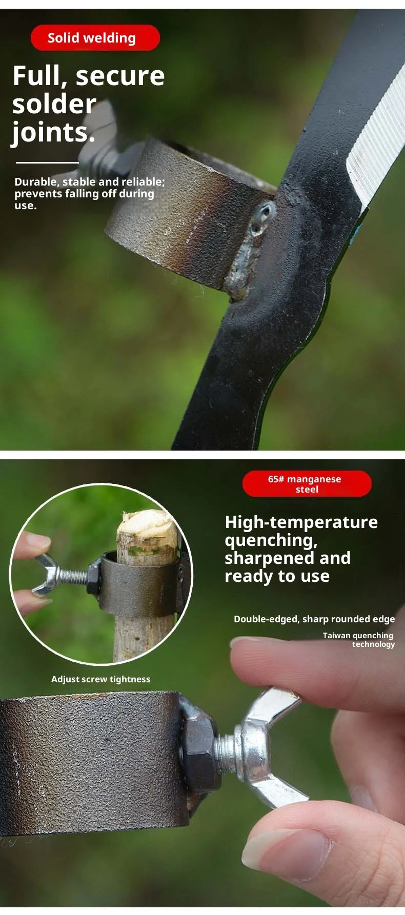 Hand forged tree branch cutting tools, gardening pruning tools, multi-purpose gardening tools
