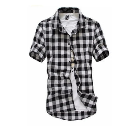 2025 New Summer Fashion Button Up Chemise Homme Checkered Shirts Men Short Sleeve Blouses Tops