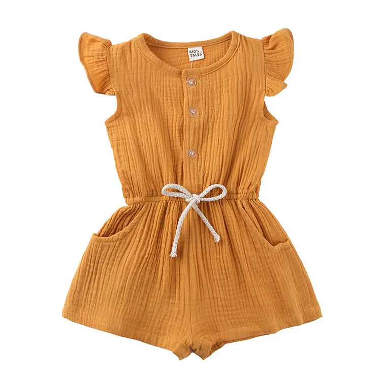 Summer New Kids Clothes Girls Rompers Cotton Linen Kids Jumpsuits Short Sleeve Children Clothing Girls Rompers 1-5 Years