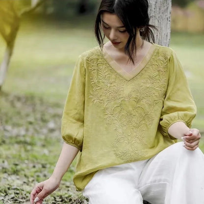 Fashion Woman Blouse 2023 Cotton Linen Casual Blusa Mujer Camisas Women&